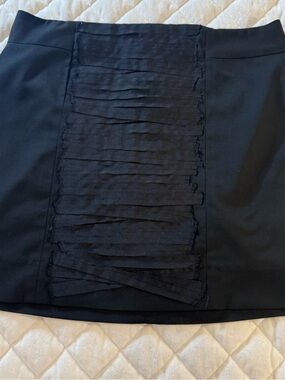 Gap Black Stretch Mini Skirt Size 0 Tiered Ribbon Layered Raw Edge Trim Textured